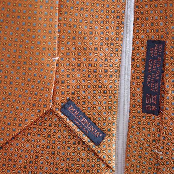 DOLCEPUNTA TIE Orange geometric pattern Seven Fold Men Necktie 61" x 3.75" - Picture 2 of 7